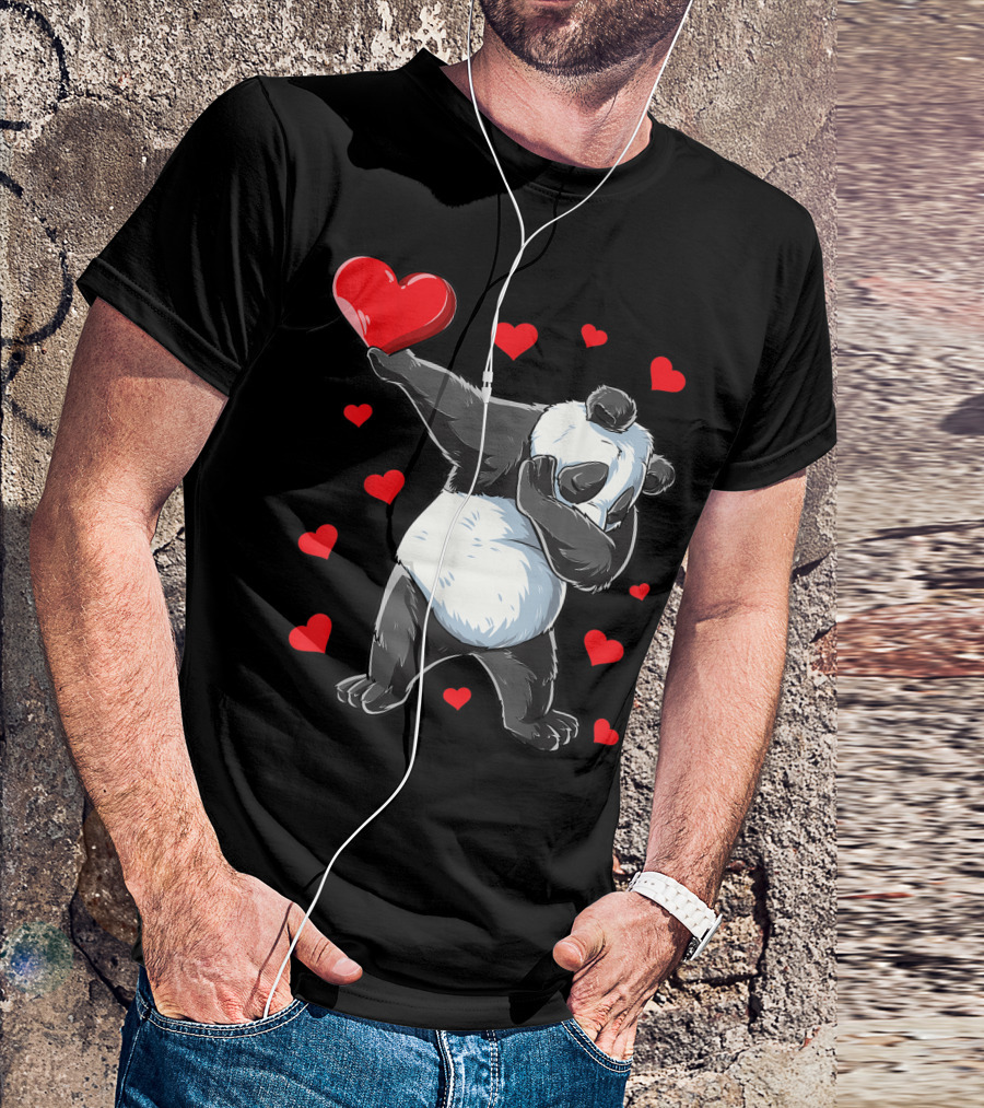 Dabbing Panda With Heart Valentines Day Girls Kids Bear Lover T-Shirt