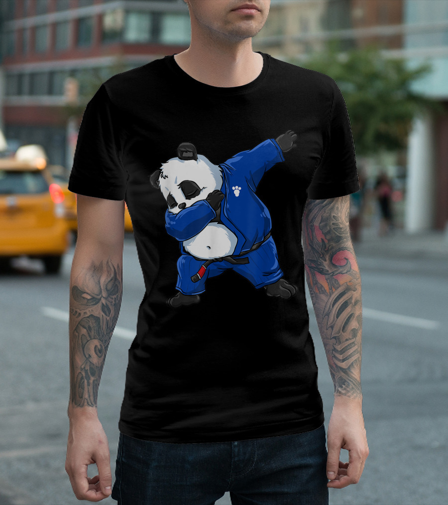 Dabbing Panda BJJ Jiu Jitsu Blue Gi Paw Prints T-Shirt