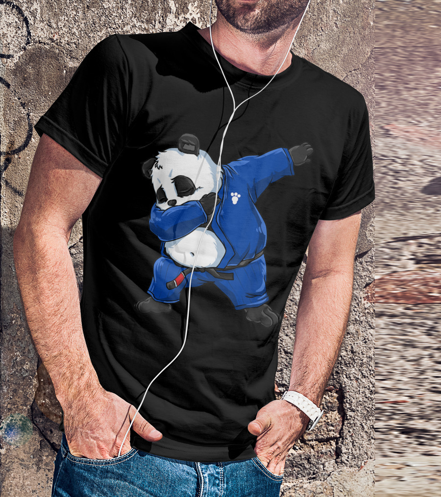 Dabbing Panda BJJ Jiu Jitsu Blue Gi Paw Prints T-Shirt