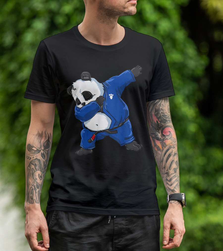 Dabbing Panda BJJ Jiu Jitsu Blue Gi Paw Prints T-Shirt