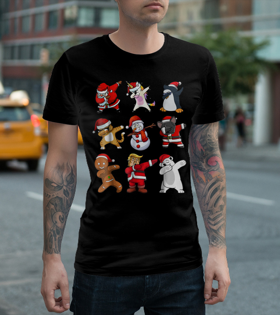 Dabbing Santa Unicorn Penguin Cat Snowman French Bulldog Gingerbread Trump Polar Bear T-Shirt