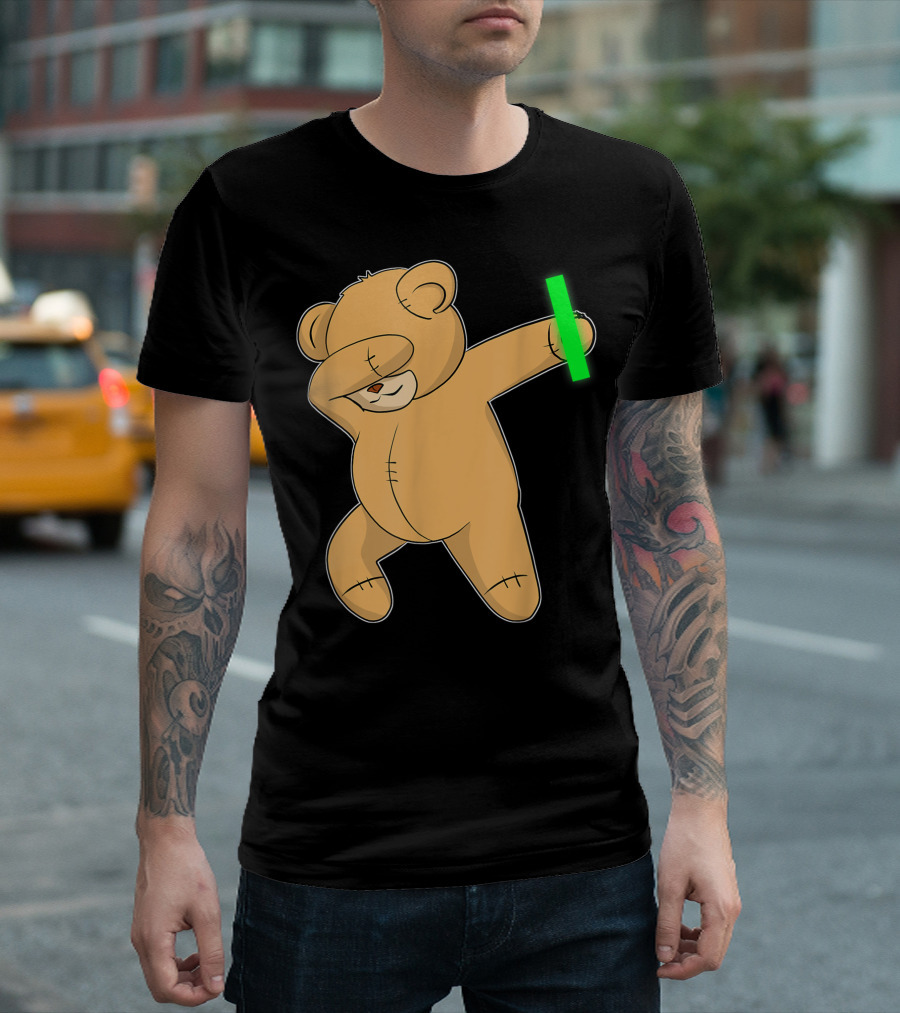 Dabbing Teddy Bear Glow Stick Rave Dance Party Music T-Shirt