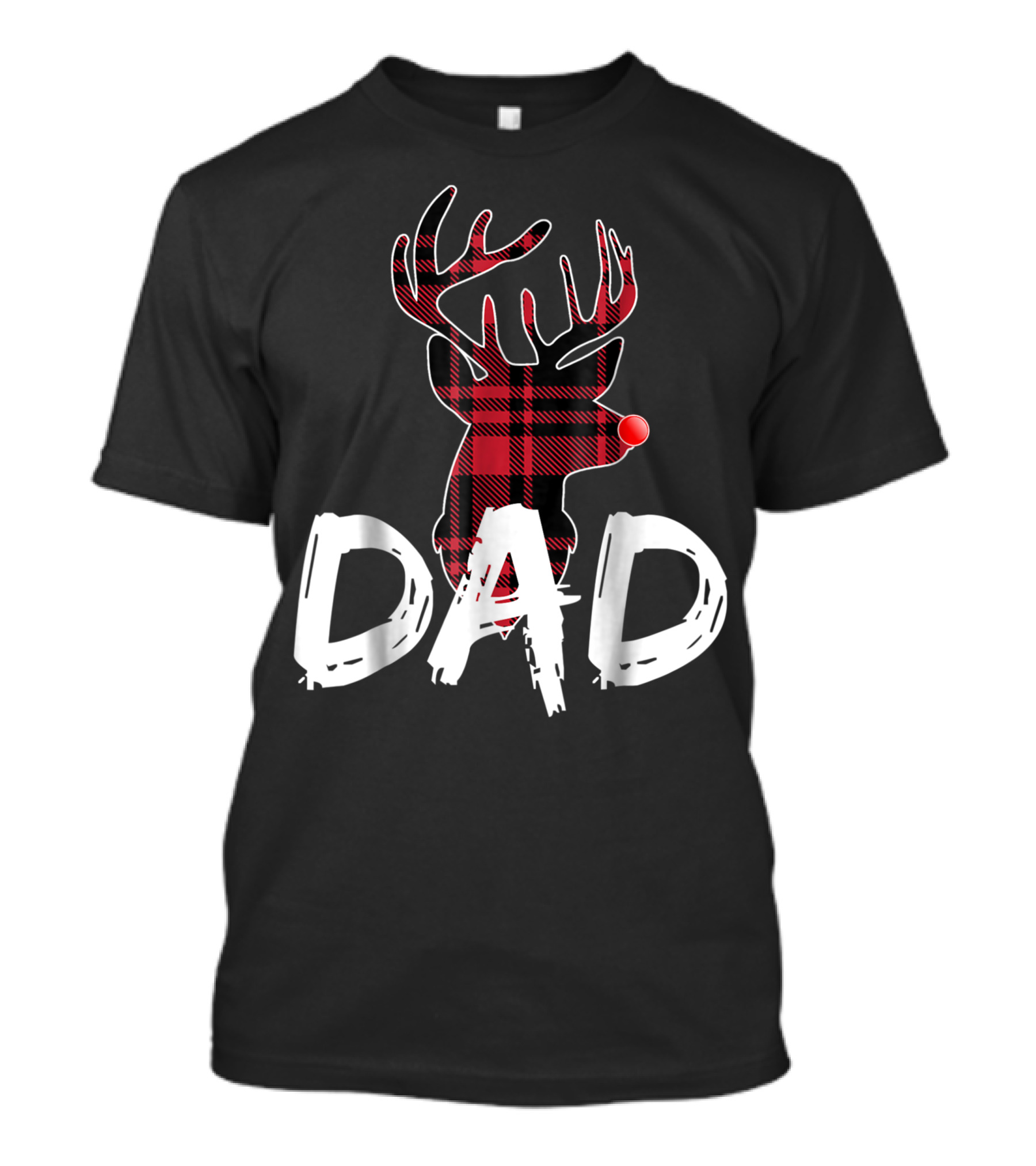 Dad Family Matching Christmas Plaid Red Nose Deer T-Shirt