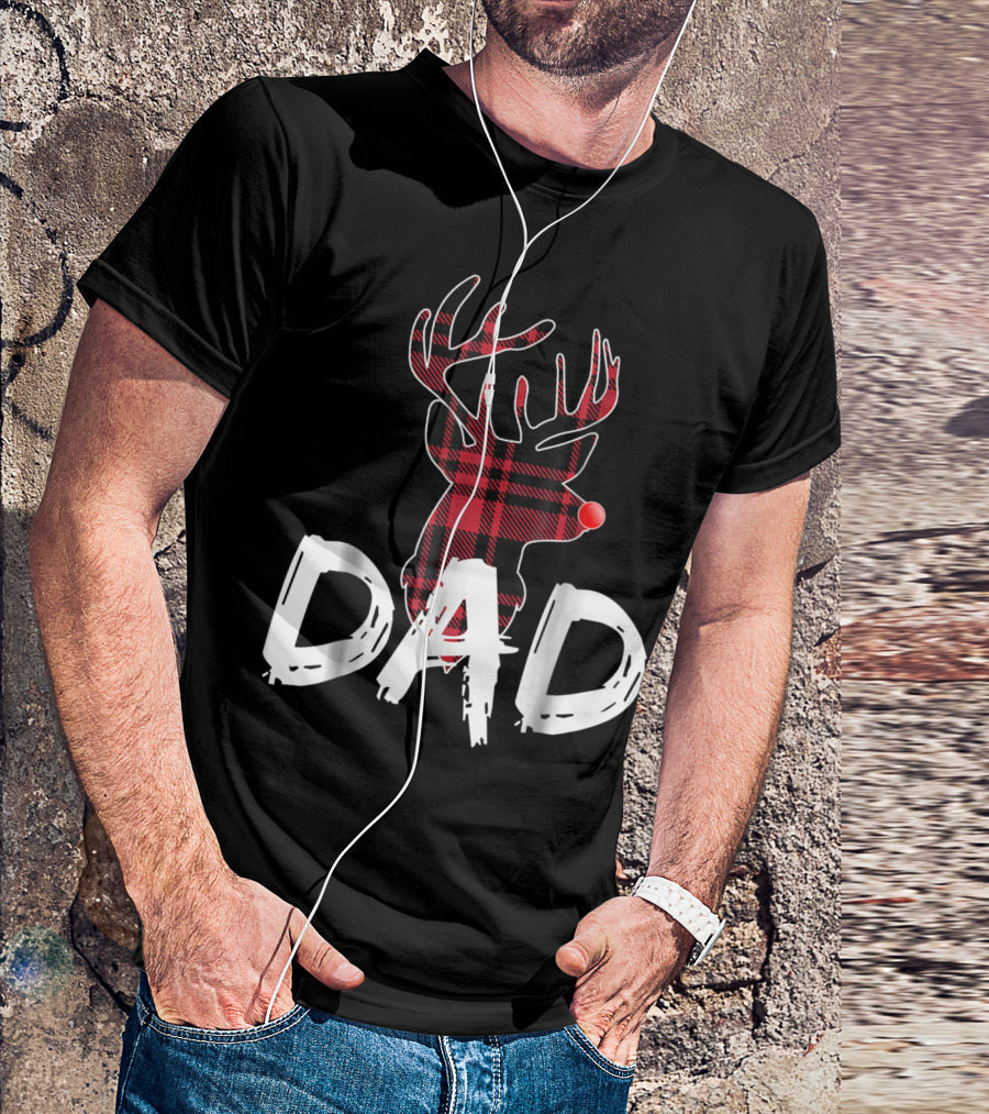 Dad Family Matching Christmas Plaid Red Nose Deer T-Shirt