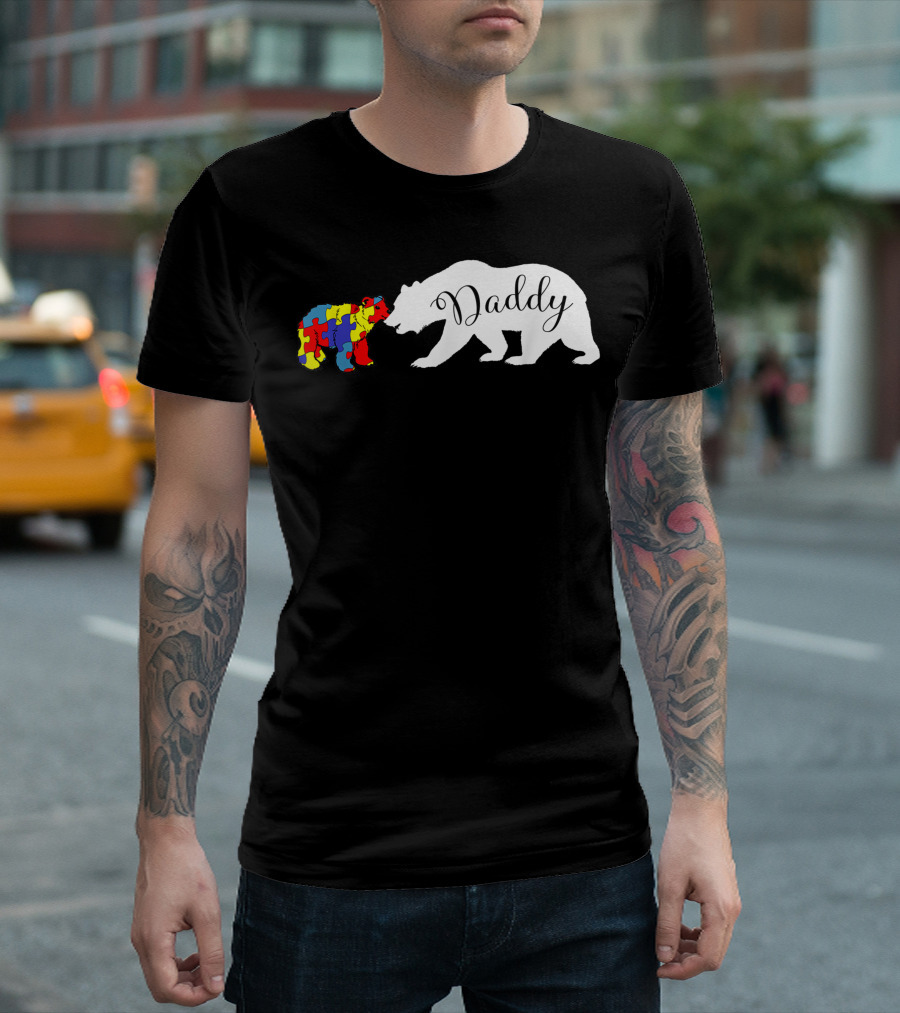 Daddy Bear Autism Awareness Month Dad Grandpa Men Puzzle Piece Bears T-Shirt
