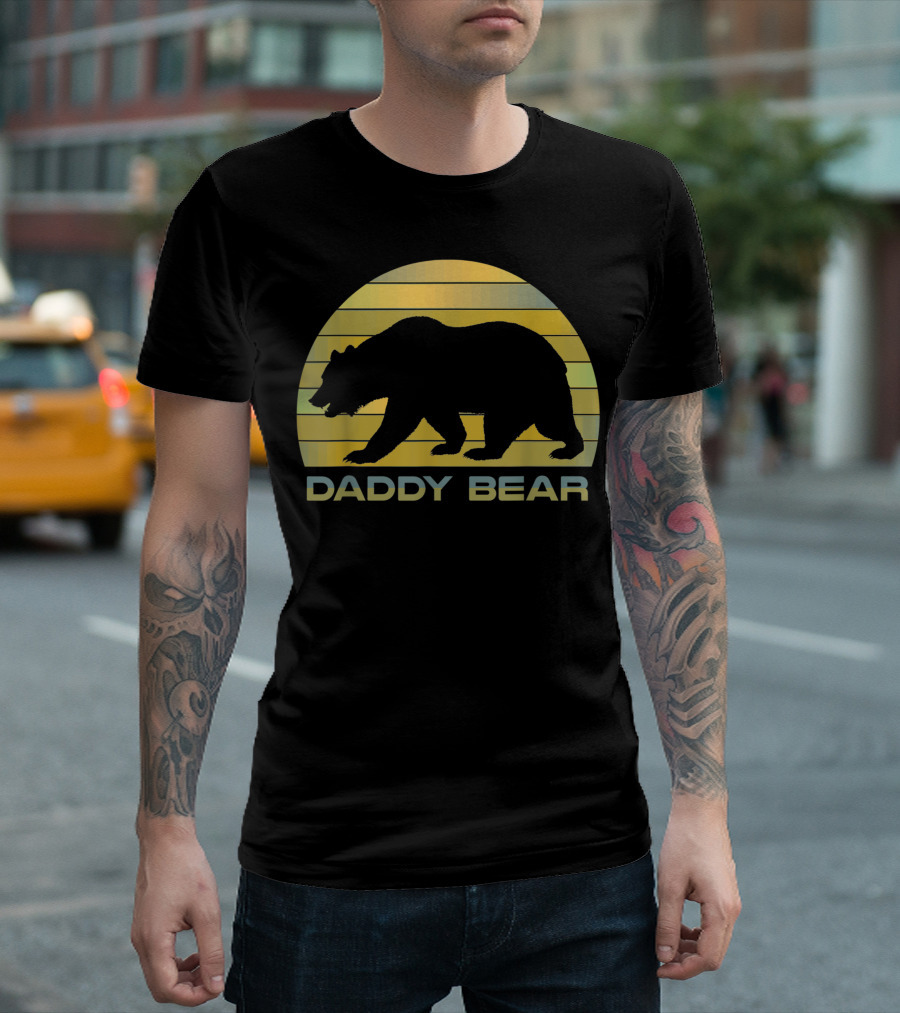 Daddy Bear Silhouette Against Sunset Stripes T-Shirt