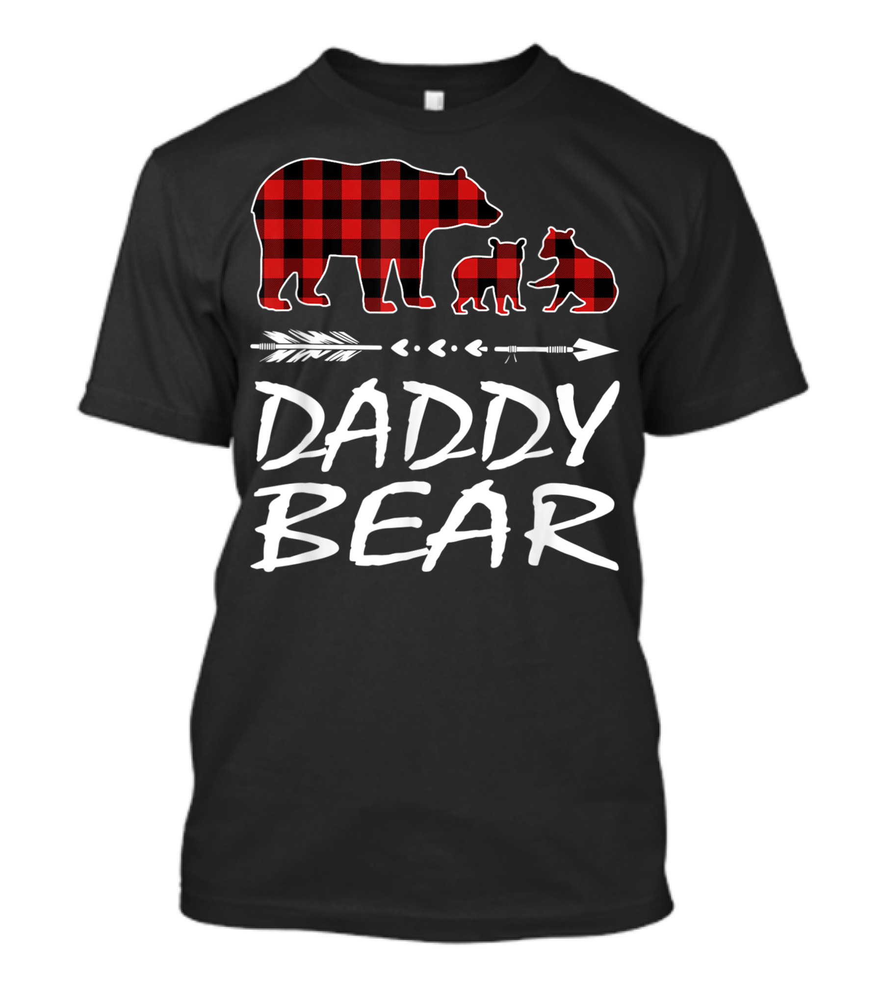 Daddy Bear Two Cubs Red Plaid Arrows T-Shirt