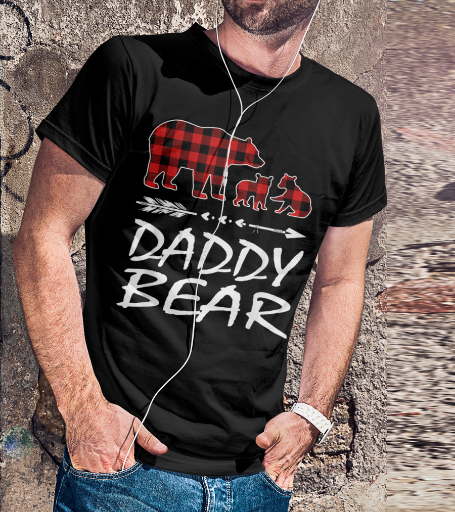 Daddy Bear Two Cubs Red Plaid Arrows T-Shirt