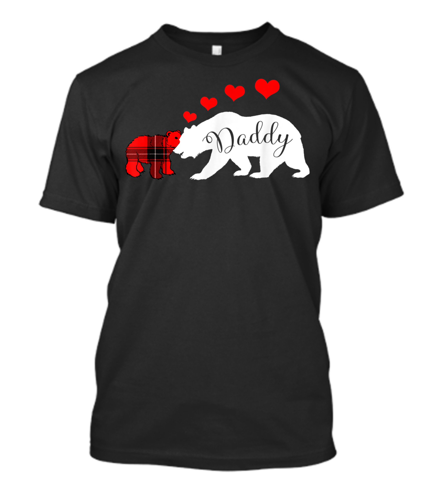 Daddy Bear Buffalo Plaid Cub Dad Valentines Day Hearts T-Shirt