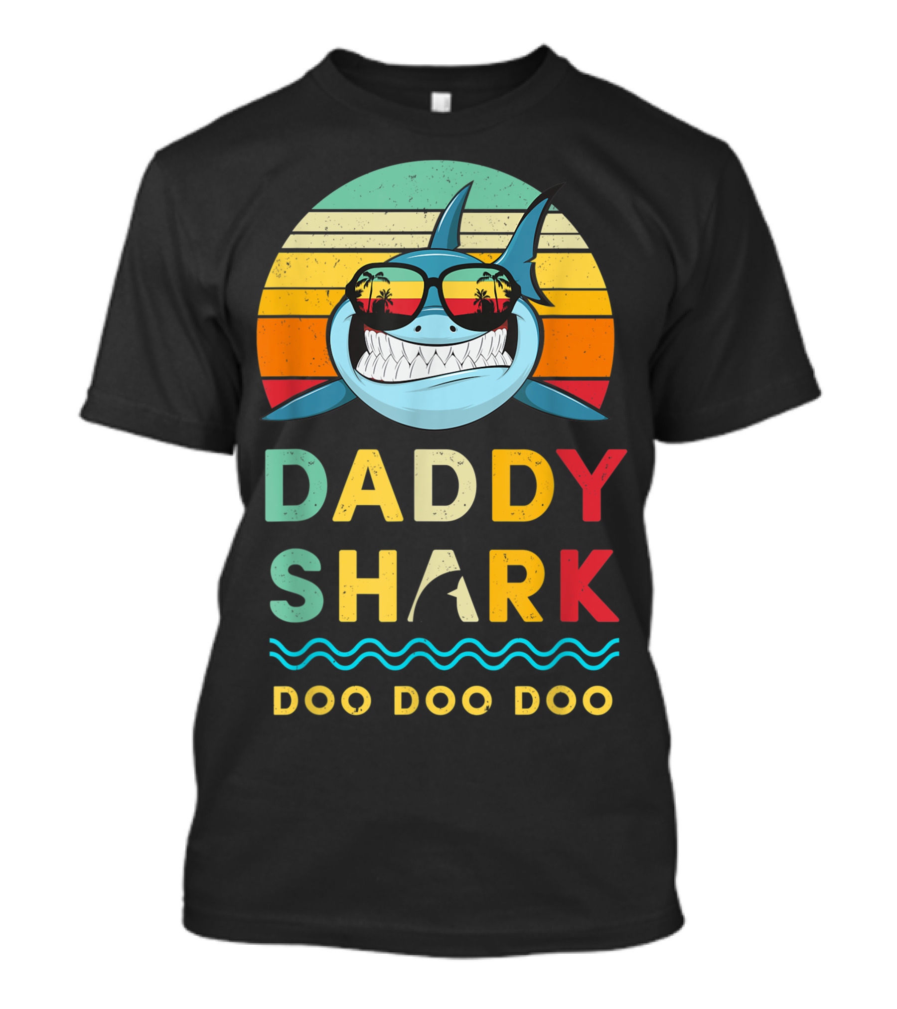 Daddy Shark Doo Doo Doo Retro Sunglasses Sunset Stripes T-Shirt