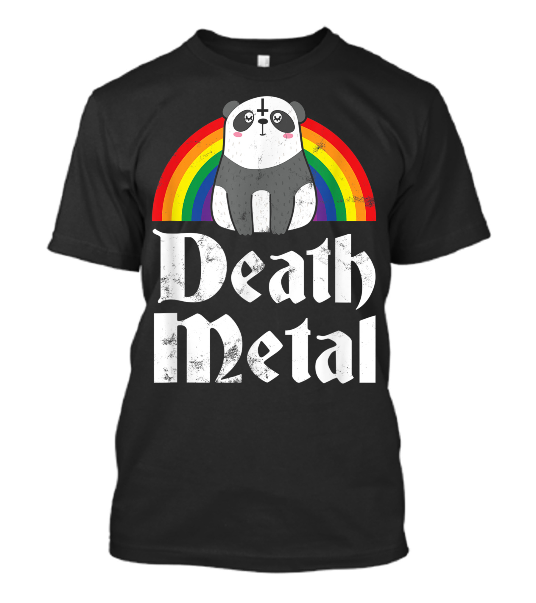 Death Metal Rainbow Panda With Satanic Goth Concert Aesthetic T-Shirt
