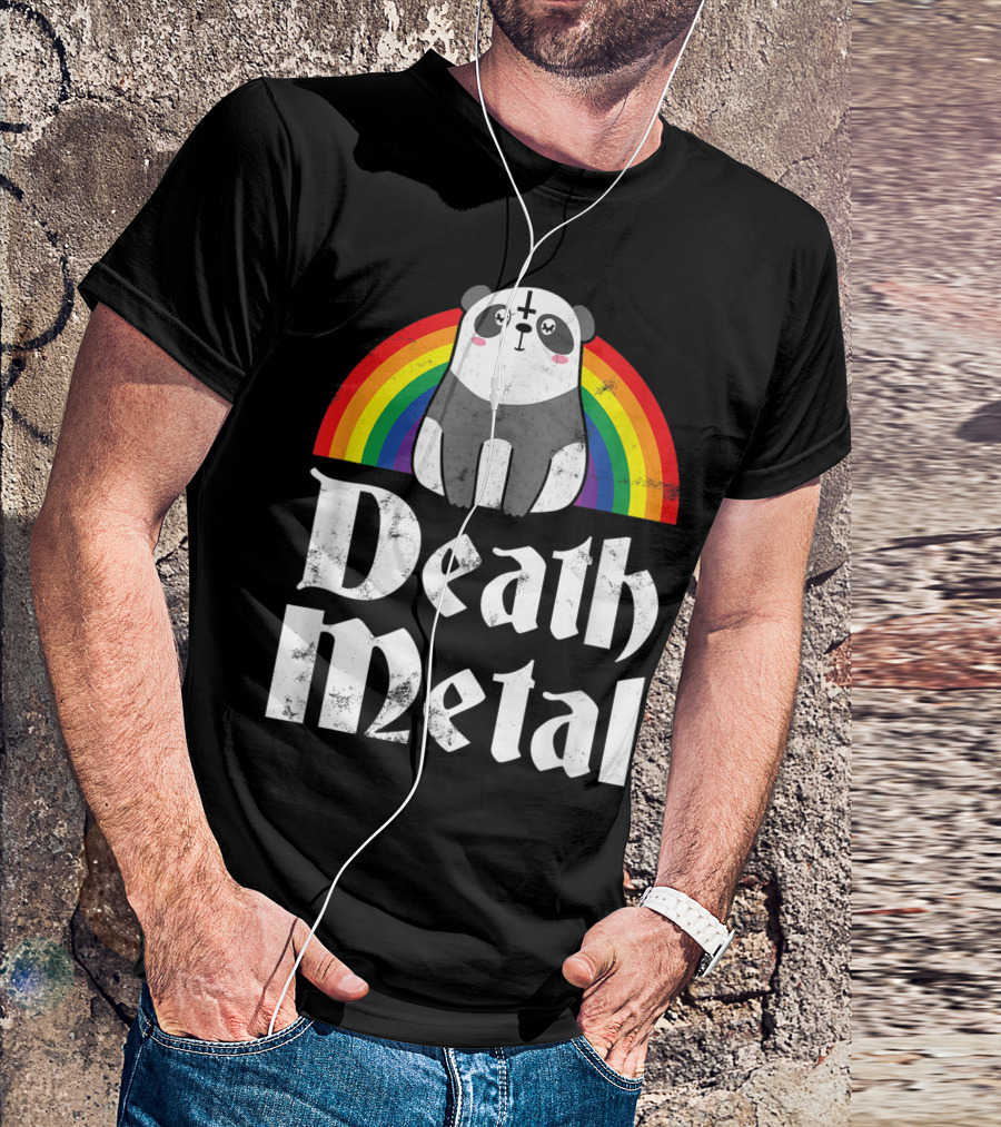 Death Metal Rainbow Panda With Satanic Goth Concert Aesthetic T-Shirt