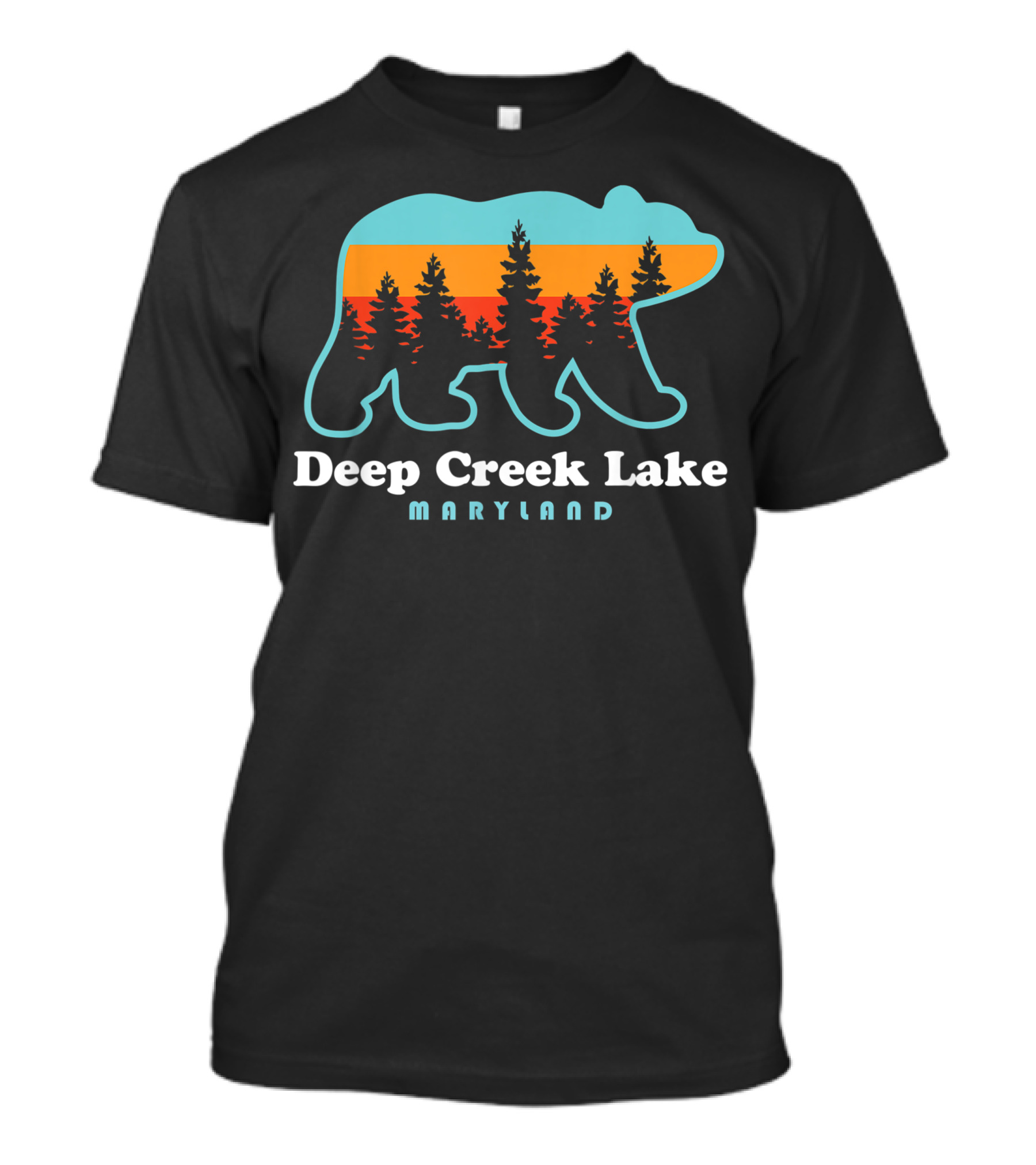 Deep Creek Lake Maryland Bear Silhouette With Forest And Sunset T-Shirt