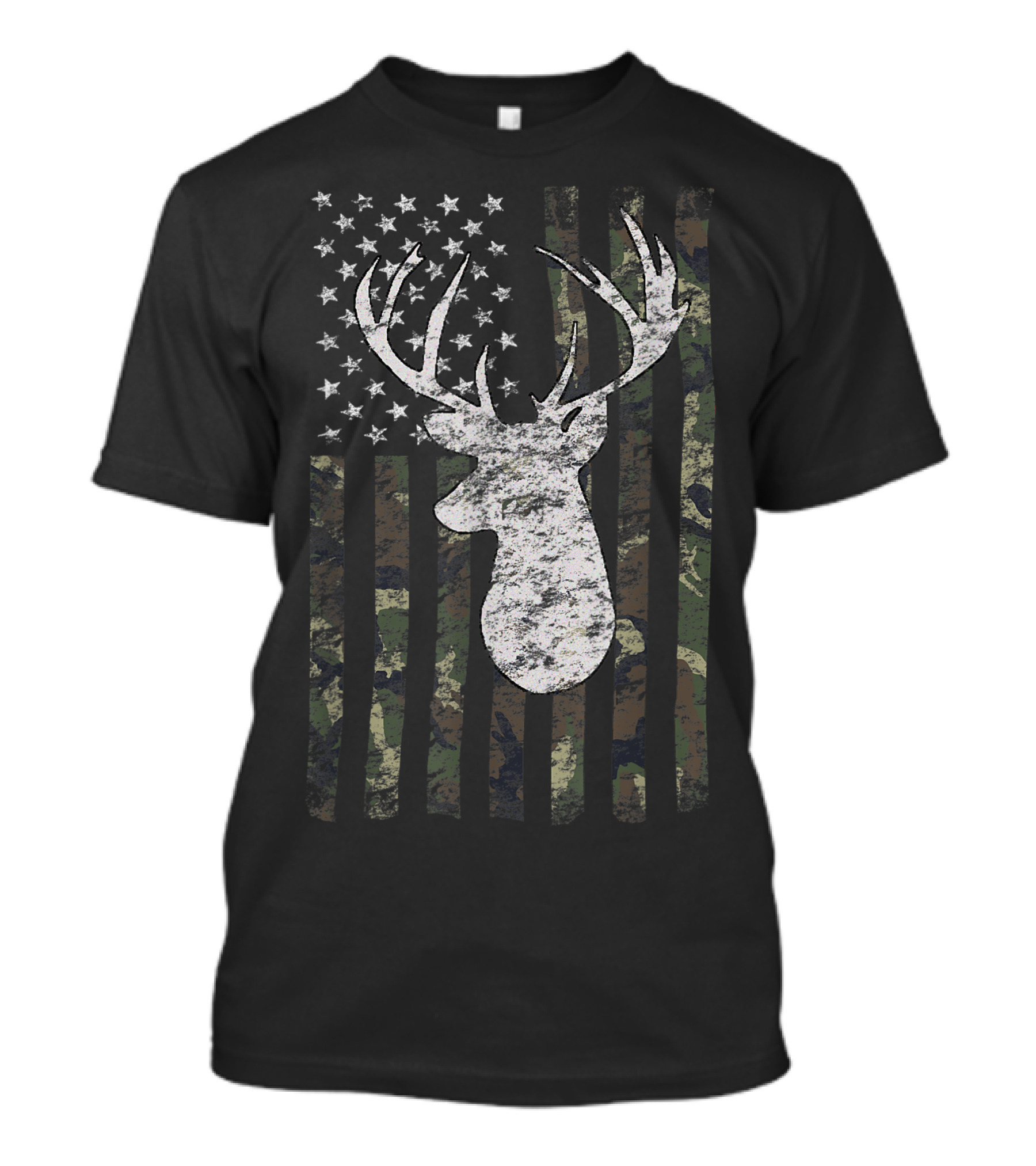 Deer Hunting Camouflage Antler With Stars And Stripes American Flag T-Shirt