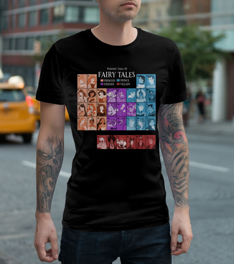 Periodic Table Of Fairy Tales Disney Princess Prince Friends Villain T-Shirt