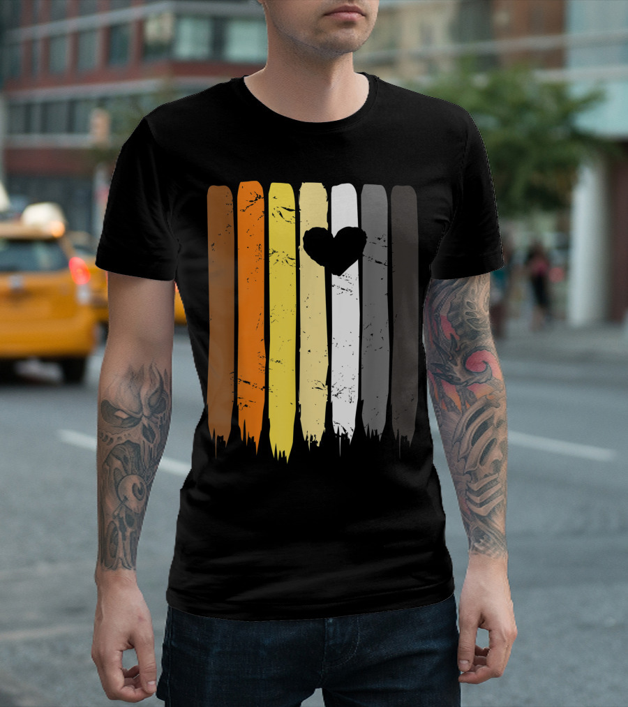 Distressed Bear Flag Heart Gay Pride Stripes T-Shirt