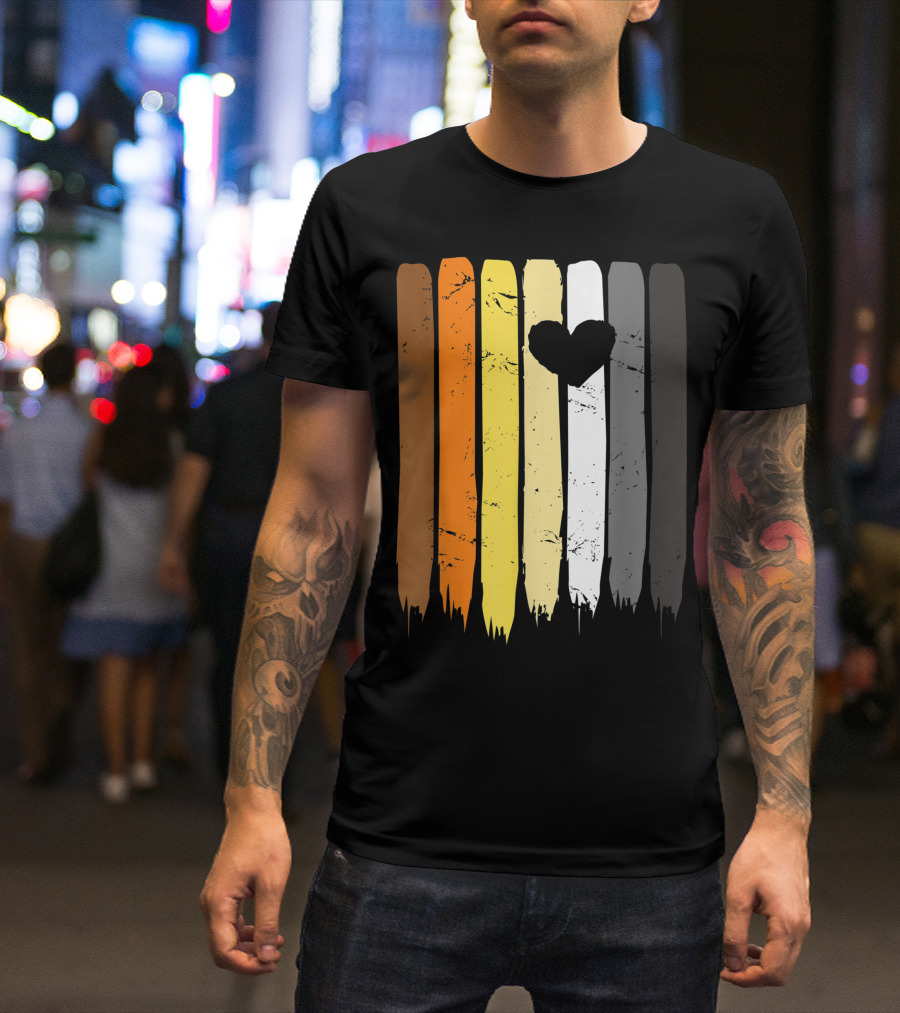 Distressed Bear Flag Heart Gay Pride Stripes T-Shirt