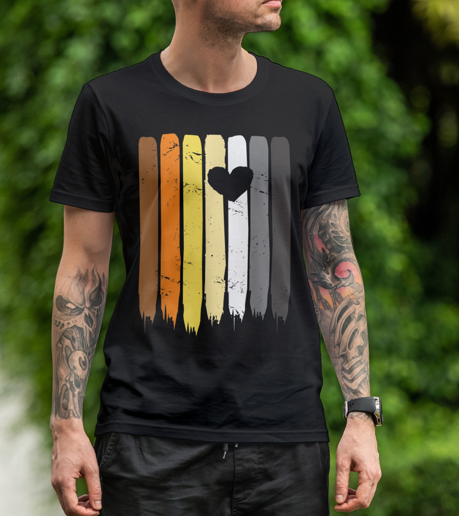 Distressed Bear Flag Heart Gay Pride Stripes T-Shirt