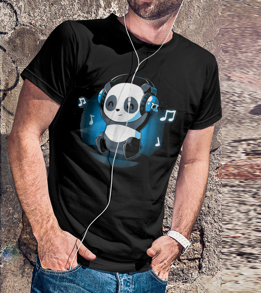 DJ Panda Headphones With Music Notes And Skull T-Shirt