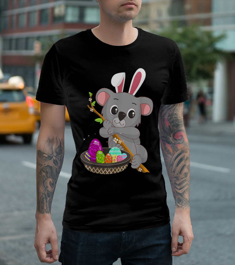 Easter Koala Bear Bunny Ears Basket Of Colored Eggs T-Shirt