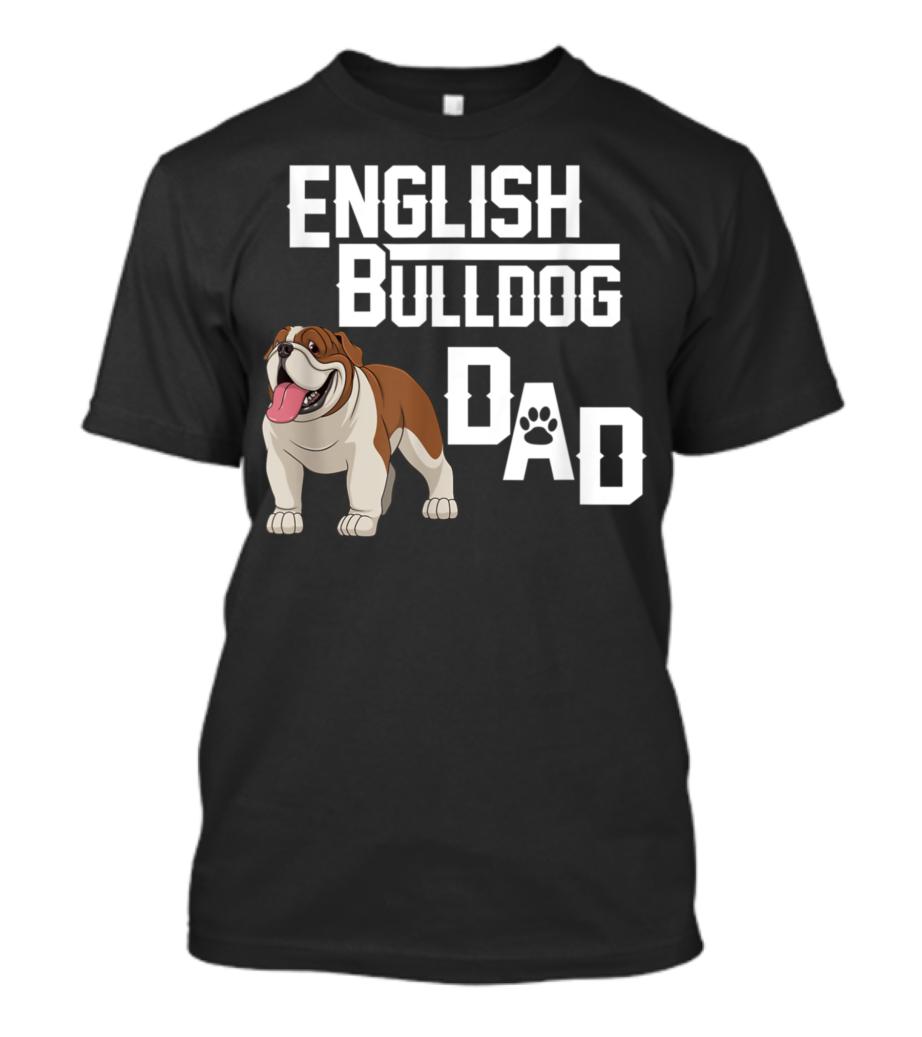ENGLISH BULLDOG DAD Paw Print Graphic With Cartoon Dog T-Shirt