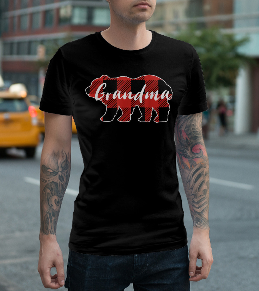 Grandma Bear Buffalo Plaid Family Valentine Matching T-Shirt