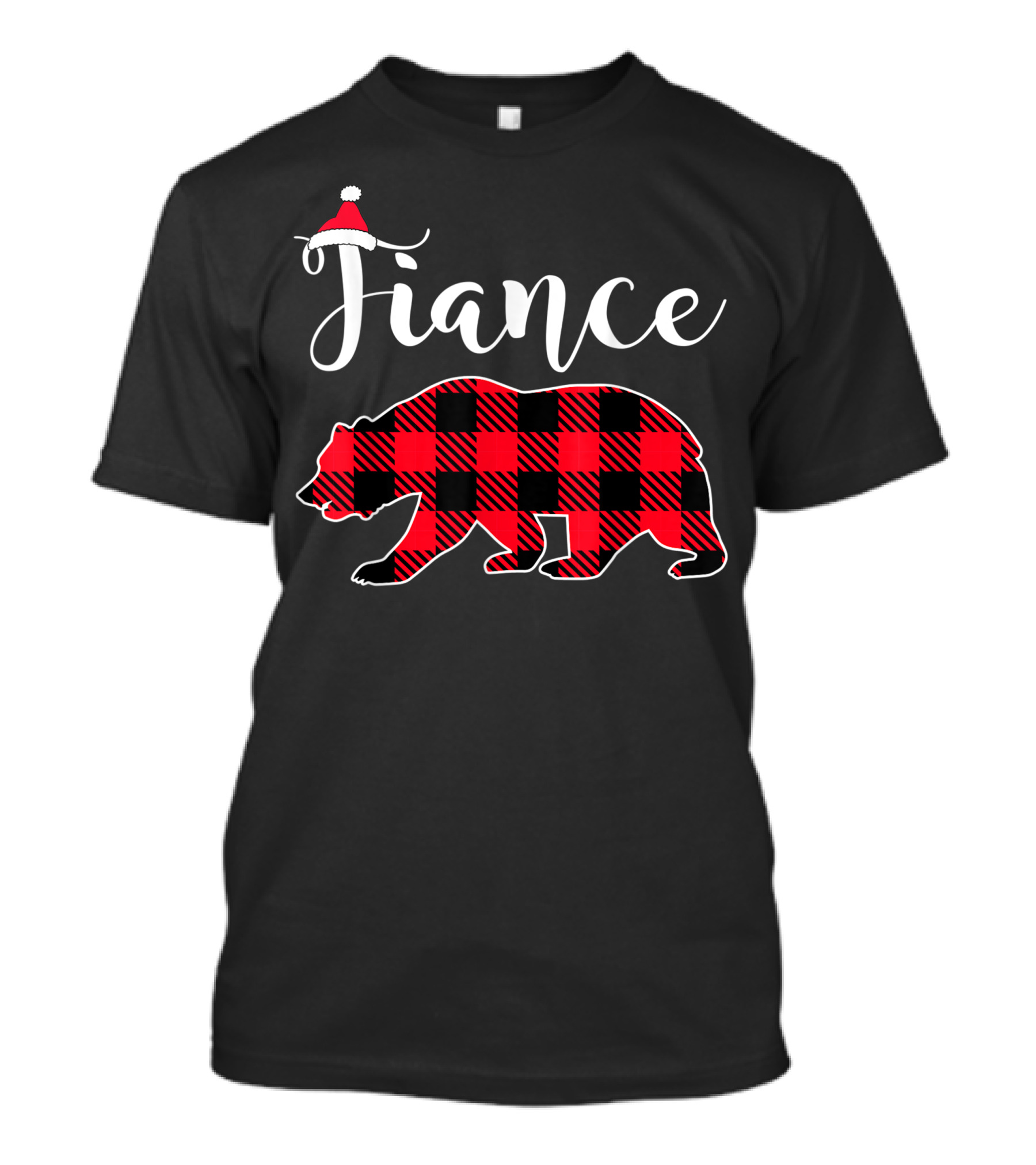 Fiance Bear Red Plaid With Santa Hat T-Shirt