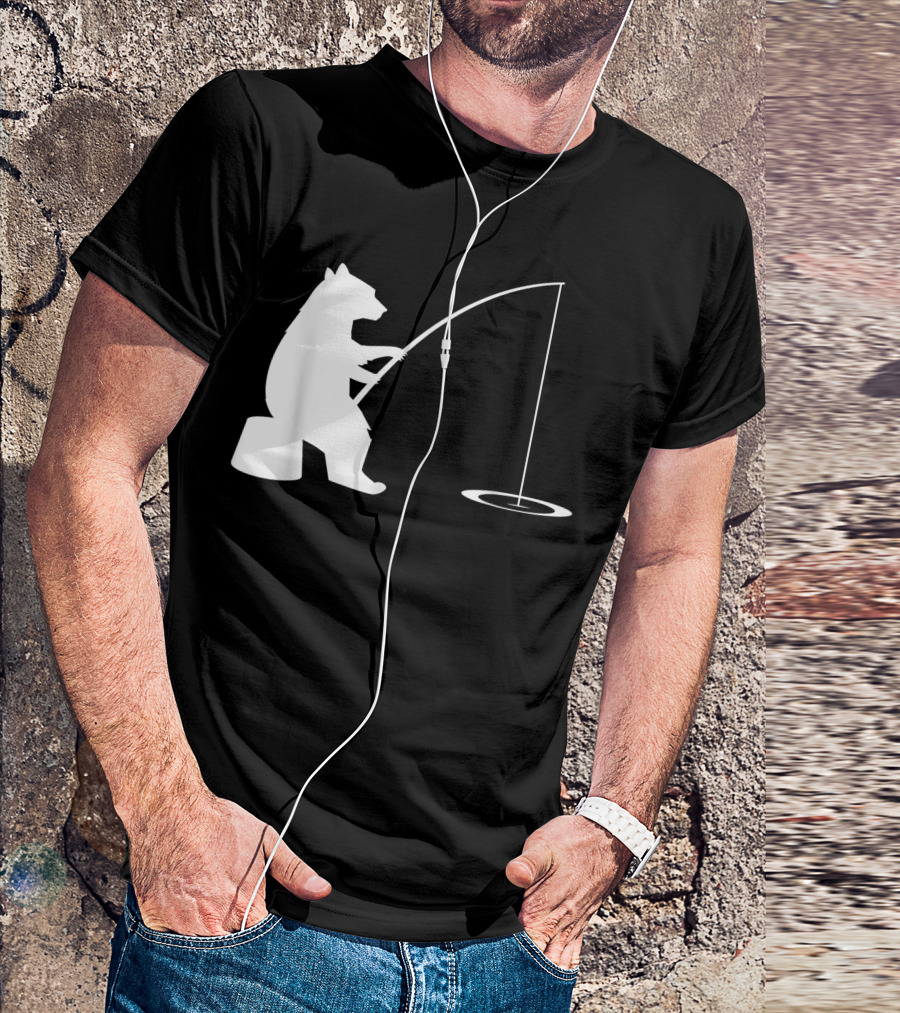 Fishing Bear Ice Fishing Scene T-Shirt