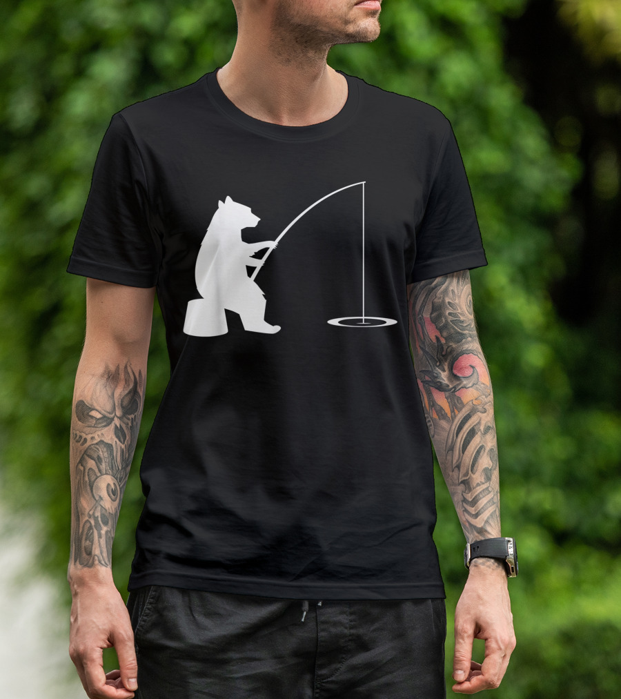 Fishing Bear Ice Fishing Scene T-Shirt