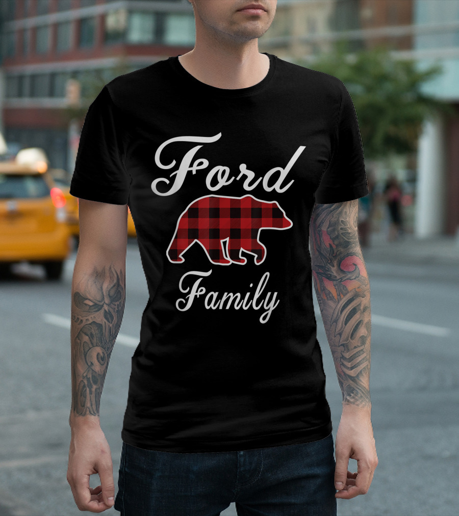 Ford Family Bear Red Plaid Buffalo Check T-Shirt