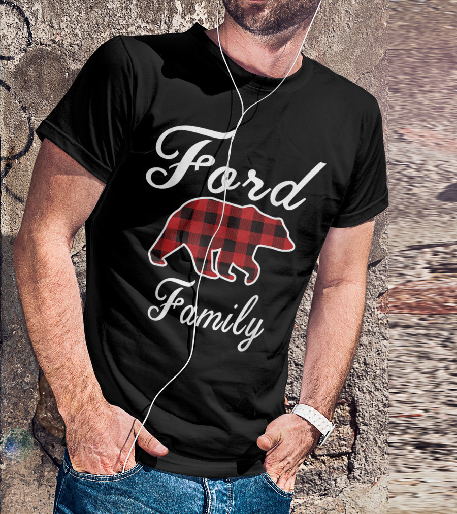 Ford Family Bear Red Plaid Buffalo Check T-Shirt