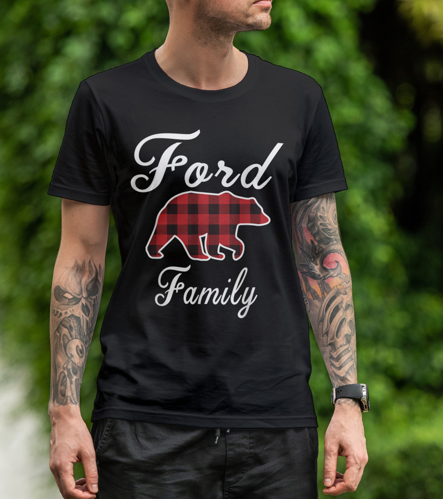 Ford Family Bear Red Plaid Buffalo Check T-Shirt