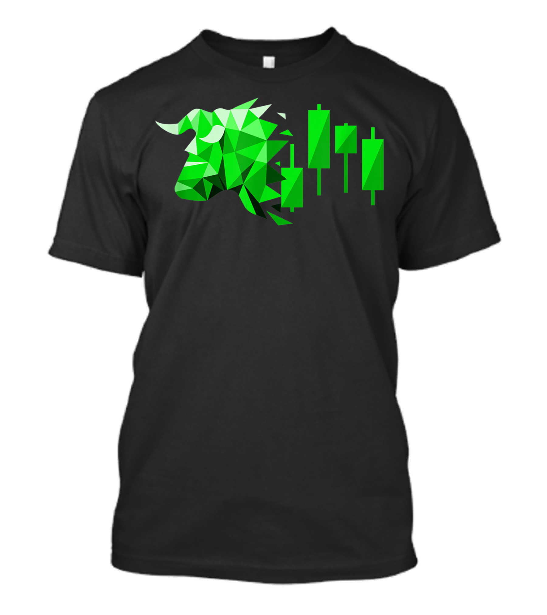 Forex Movement Bull Stock Market Investor Trader Green Geometric Bull And Candlestick Chart T-Shirt