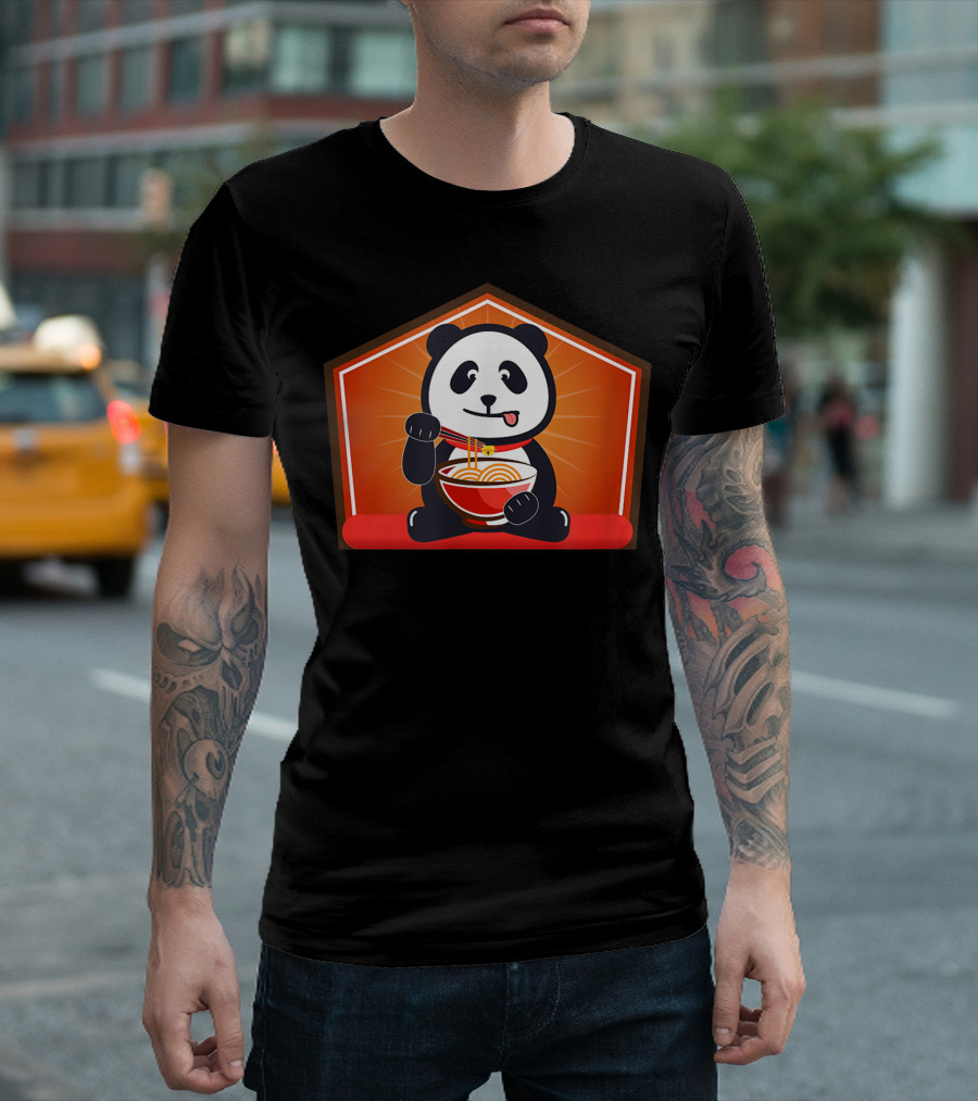 Fortune Panda Cute Panda Bear Eating Chinese Noodles T-Shirt