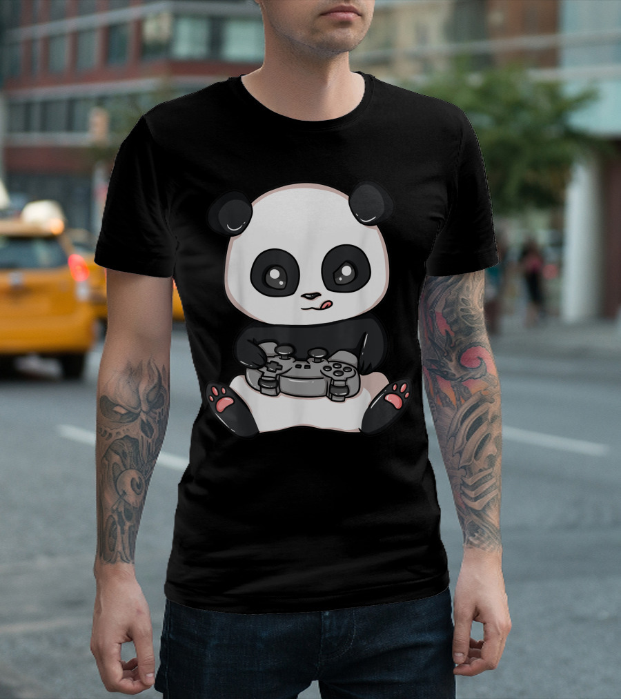 Panda Gamer Playing Video Games Controller Gaming Pew T-Shirt