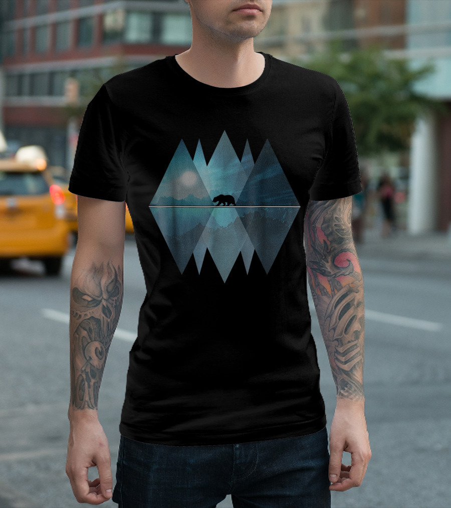 Geometric Nature Bear Scenic Mountain Reflection T-Shirt