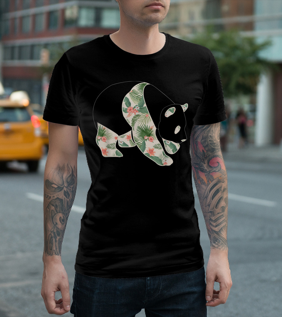 Giant Panda Floral Hawaiian Print T-Shirt