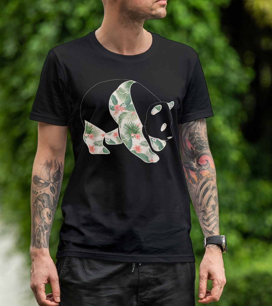 Giant Panda Floral Hawaiian Print T-Shirt