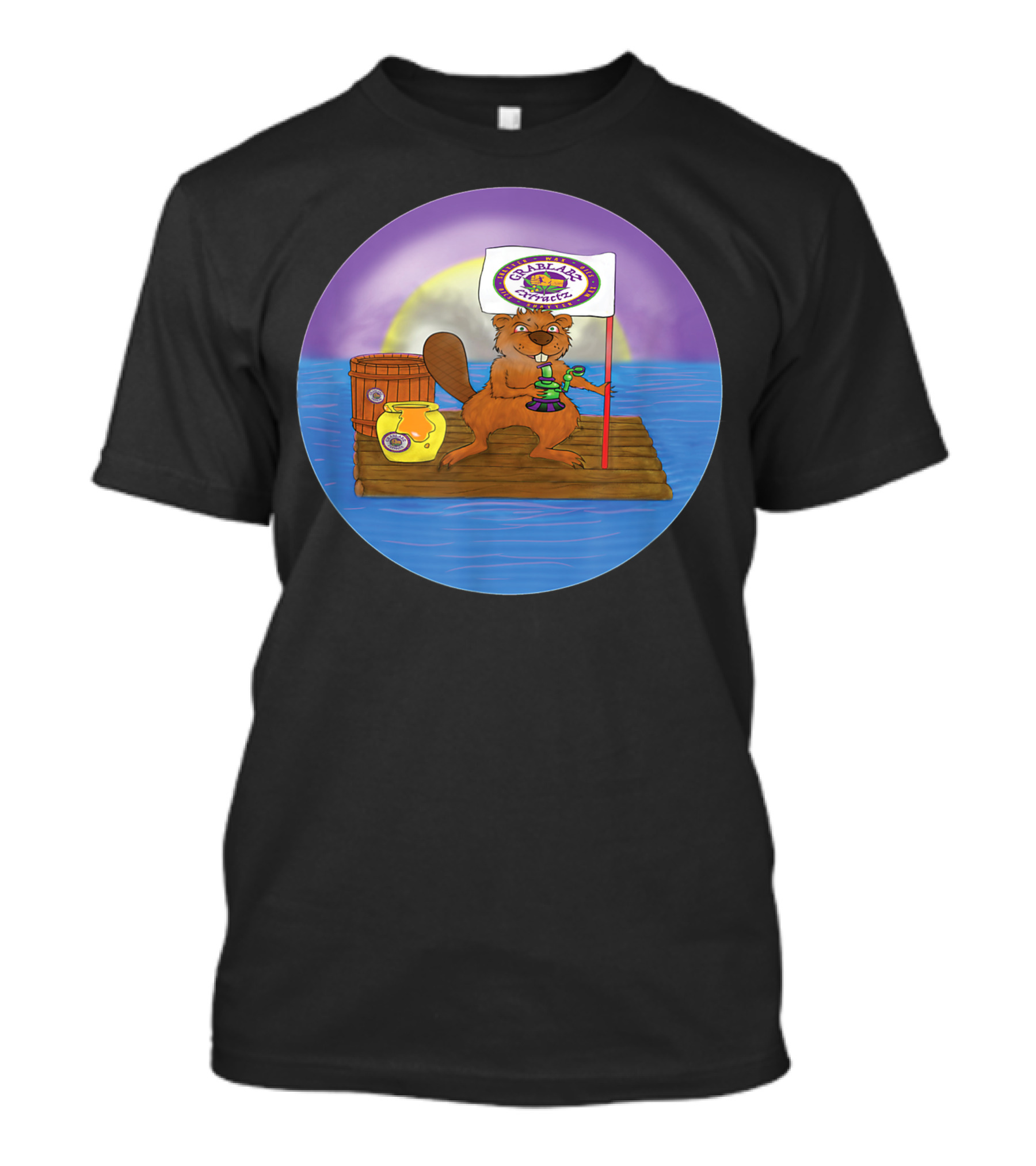 Grablabz Extractz Barney Beaver On Raft With Flag And Barrel T-Shirt