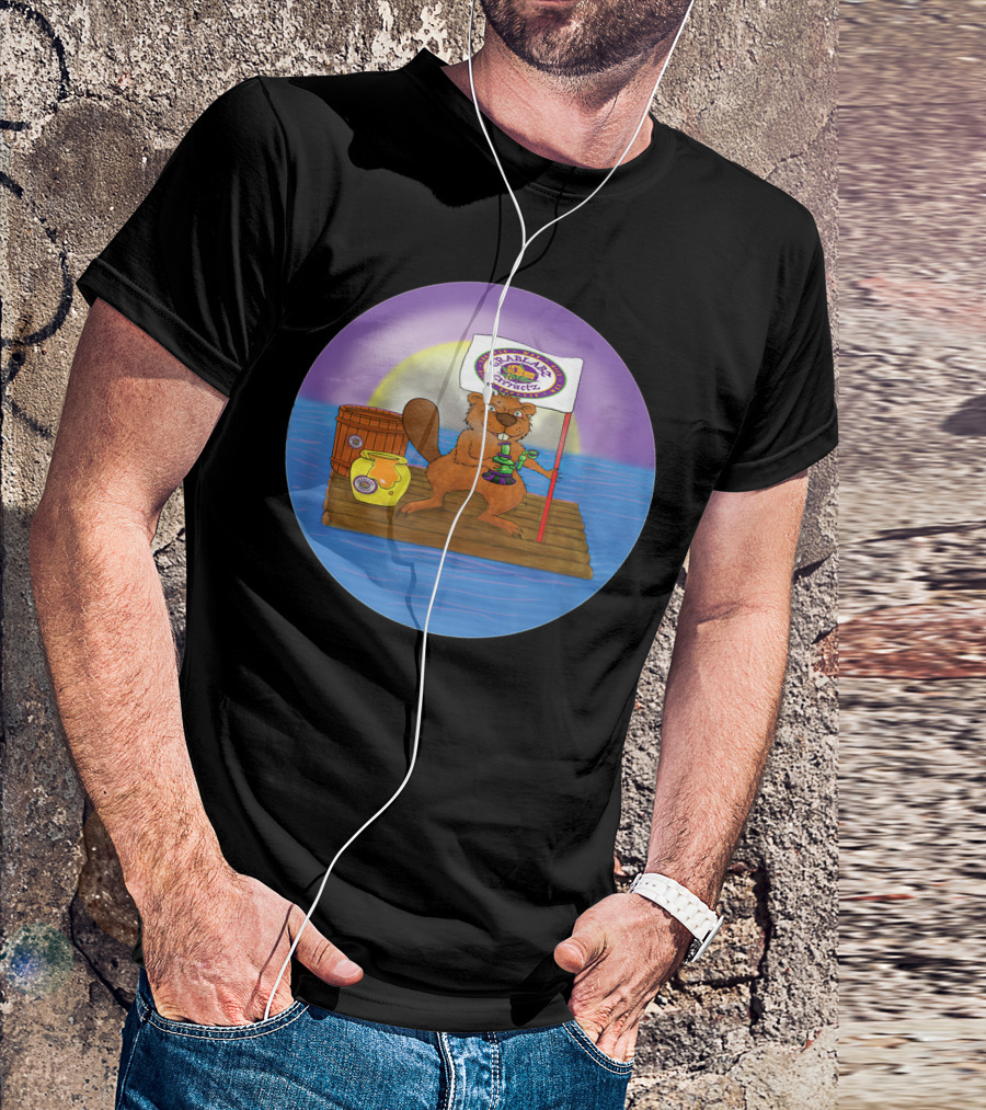 Grablabz Extractz Barney Beaver On Raft With Flag And Barrel T-Shirt