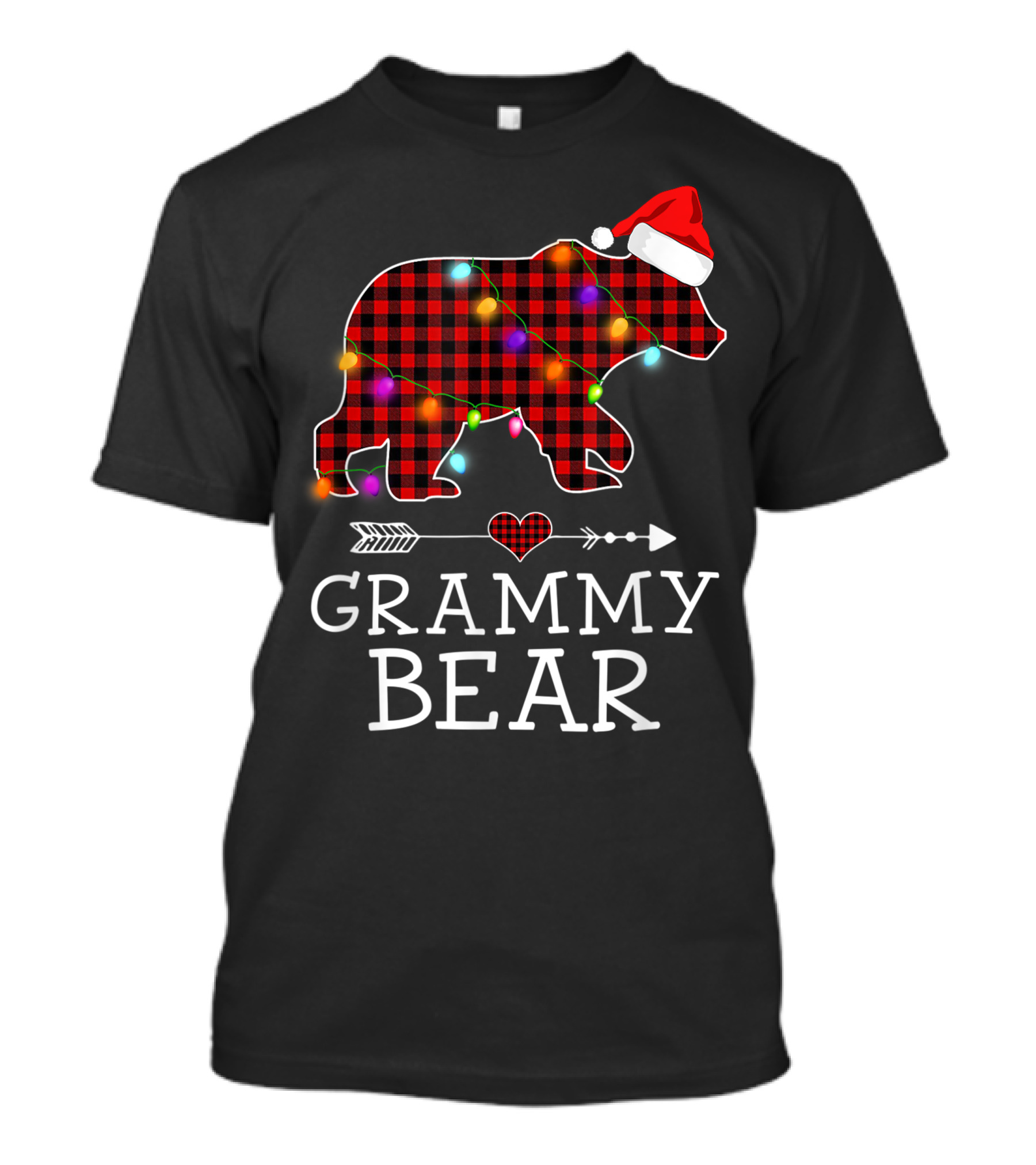 Grammy Bear Christmas Red Plaid Buffalo Family Santa Hat Lights T-Shirt