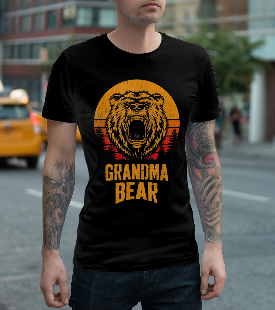Roaring Grandma Bear Vintage Sunset Forest Scene T-Shirt
