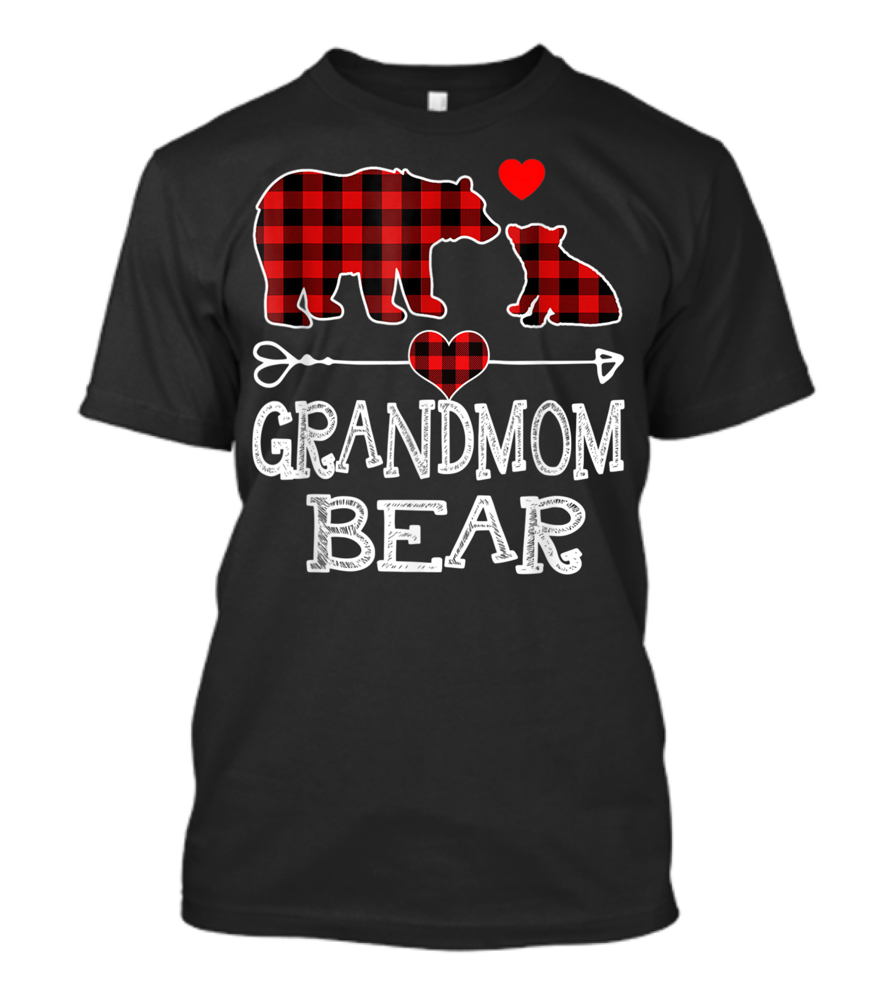 Grandmom Bear Red Plaid Buffalo Heart Arrow Family Christmas T-Shirt
