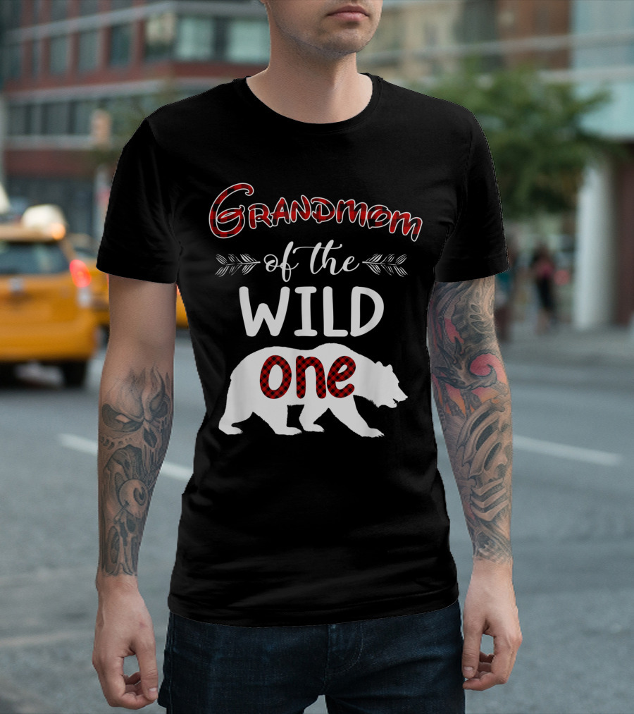 Grandmom Of The Wild One Bear Plaid Birthday T-Shirt