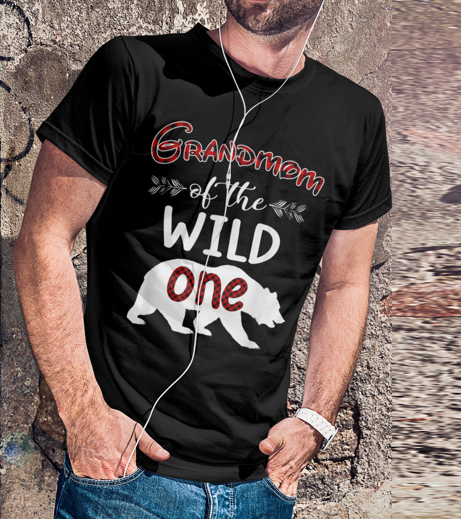 Grandmom Of The Wild One Bear Plaid Birthday T-Shirt