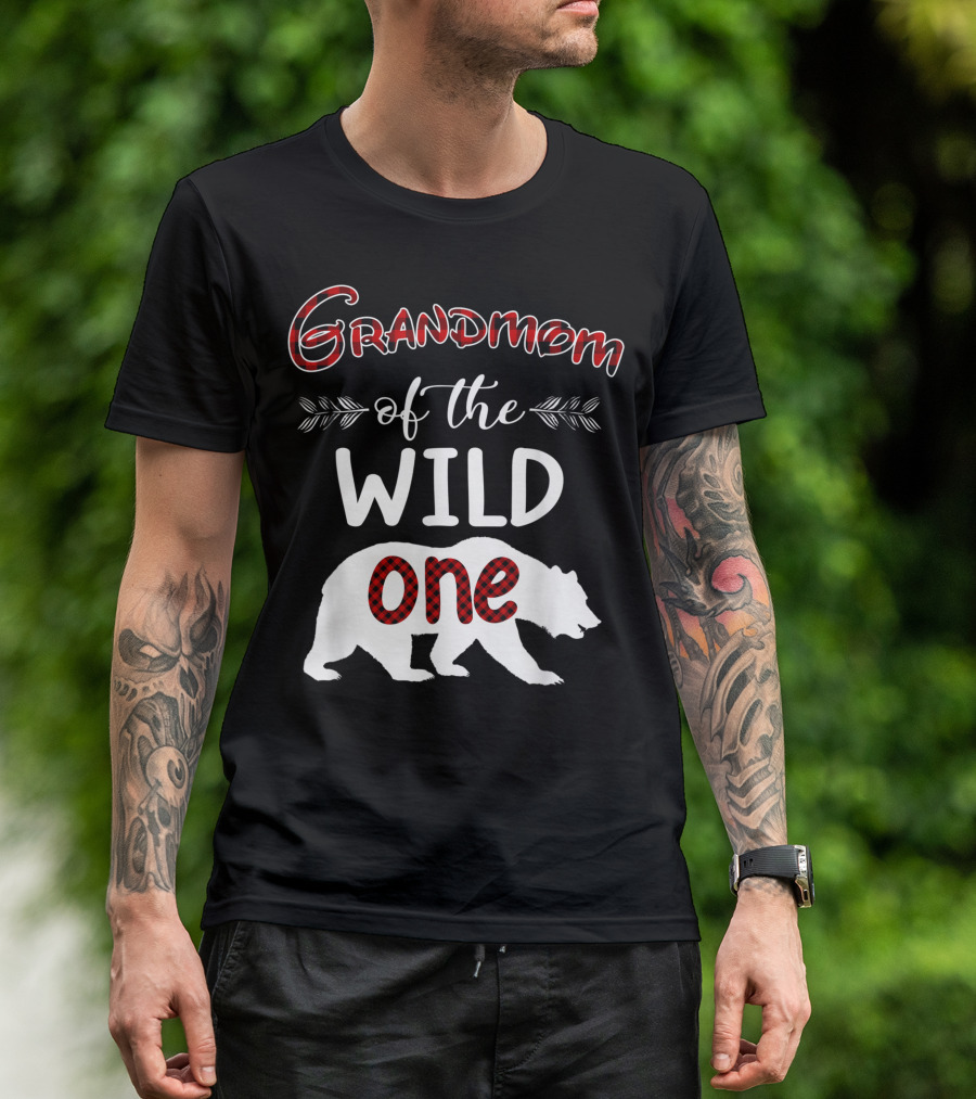 Grandmom Of The Wild One Bear Plaid Birthday T-Shirt