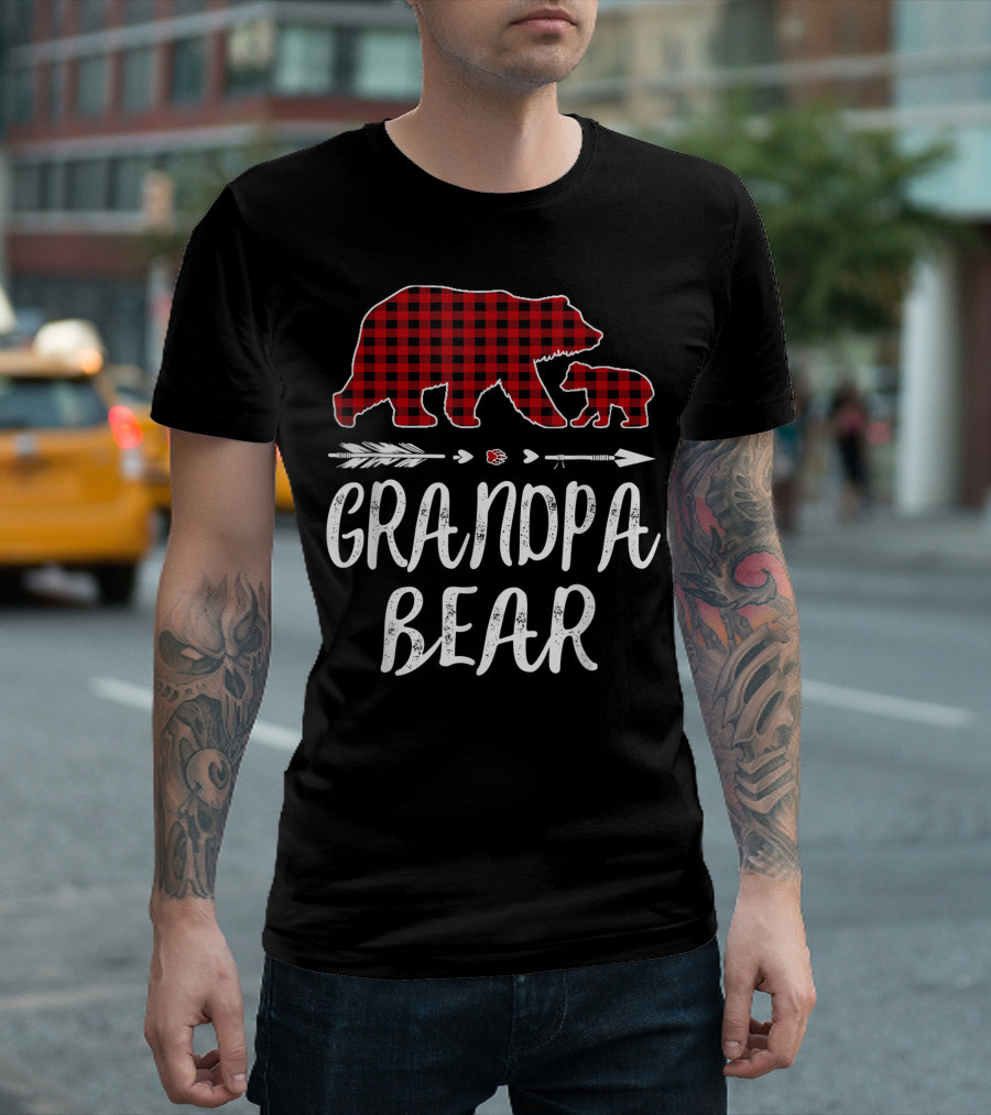 Grandpa Bear Red Plaid Buffalo Family With Arrows T-Shirt