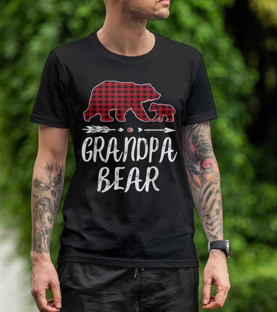 Grandpa Bear Red Plaid Buffalo Family With Arrows T-Shirt