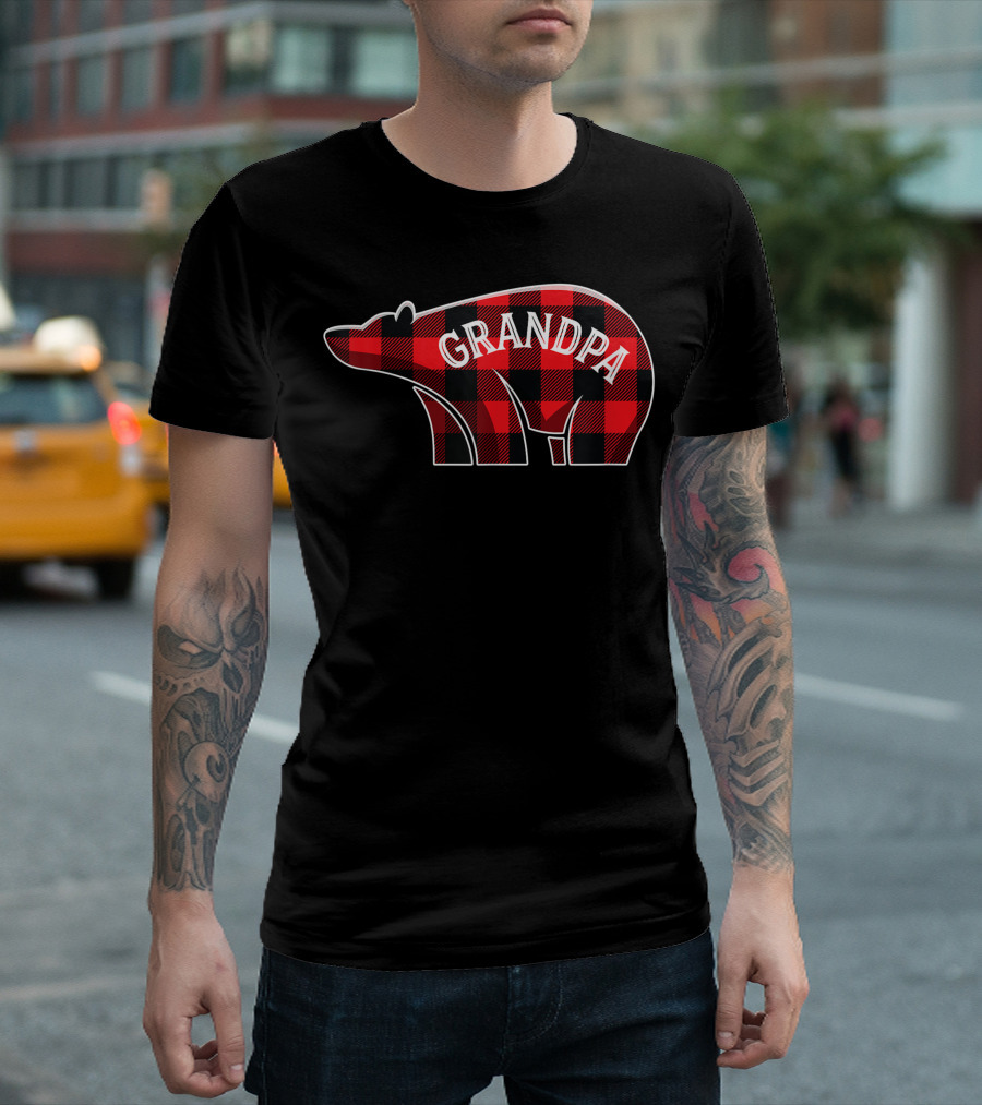 Grandpa Bear Christmas Plaid Family Matching Dad Polar Bear T-Shirt