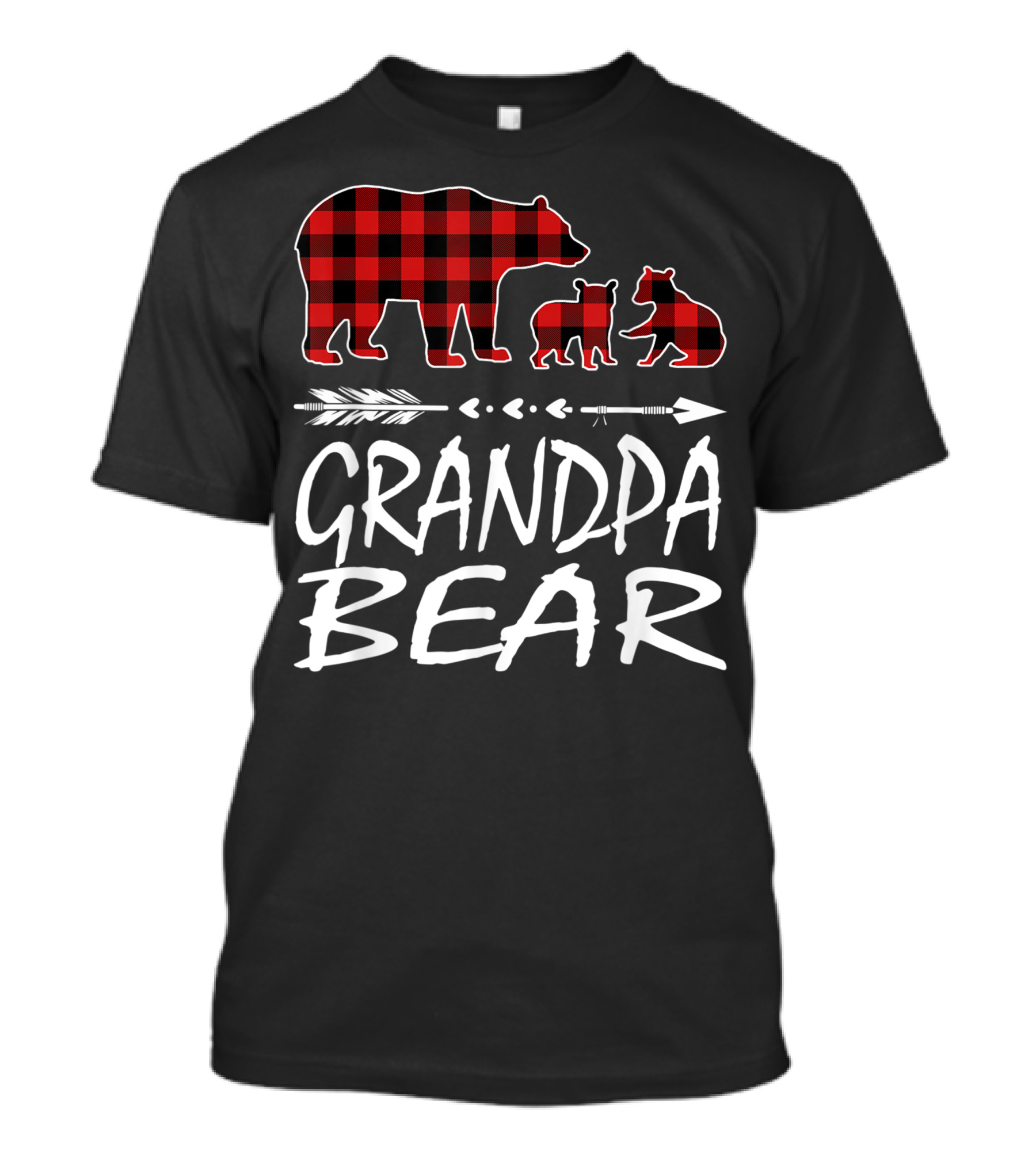 Grandpa Bear Two Cubs Red Plaid Arrow T-Shirt